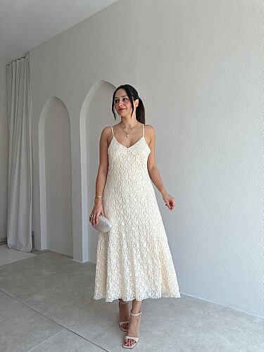 MOST Dantelli Midi Elbise 4054 - Ekru - 2