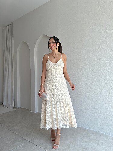 MOST Dantelli Midi Elbise 4054 - Ekru - 2