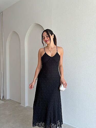 MOST Dantelli Midi Elbise 4054 - Siyah - Mooi Butik