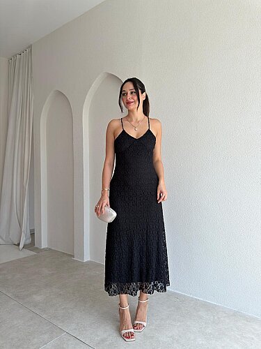 MOST Dantelli Midi Elbise 4054 - Siyah - 2