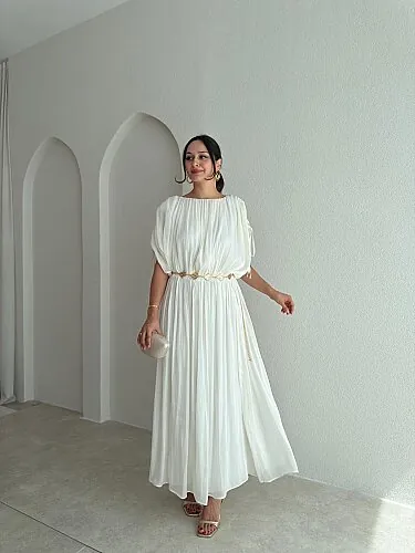 NALANİ Midi Elbise 4190 - Beyaz - Mooi Butik