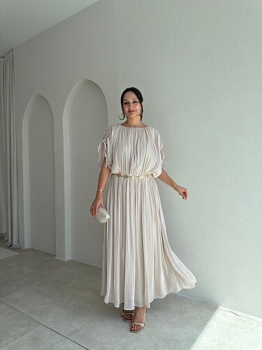 NALANİ Midi Elbise 4190 - Krem Rengi - 1