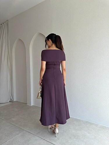 NAVY Madonna Yaka Midi Elbise 4035 - Mor - 3