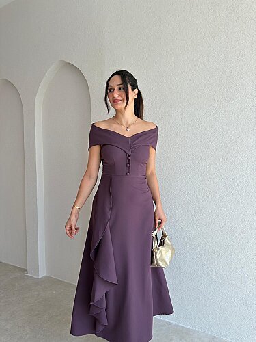 NAVY Madonna Yaka Midi Elbise 4035 - Mor - 2