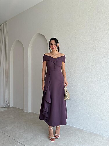 NAVY Madonna Yaka Midi Elbise 4035 - Mor - Mooi Butik