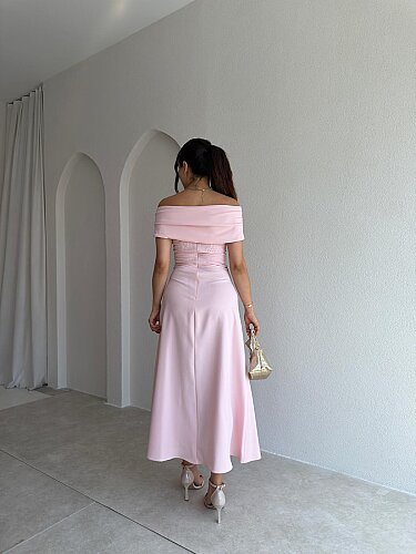 NAVY Madonna Yaka Midi Elbise 4035 - Pudra - 3