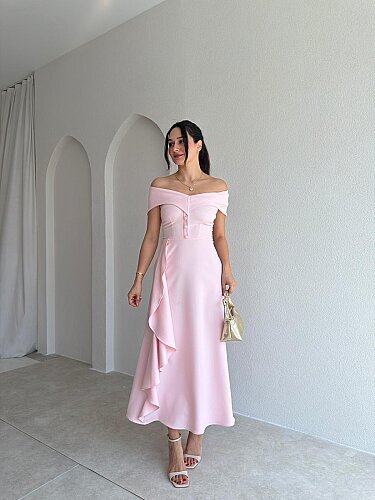 NAVY Madonna Yaka Midi Elbise 4035 - Pudra - Mooi Butik