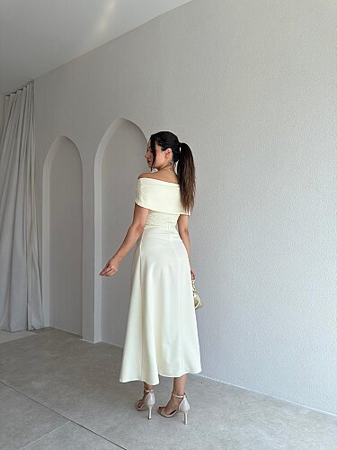 NAVY Madonna Yaka Midi Elbise 4035 - Sarı - 3