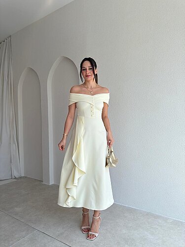 NAVY Madonna Yaka Midi Elbise 4035 - Sarı - Mooi Butik