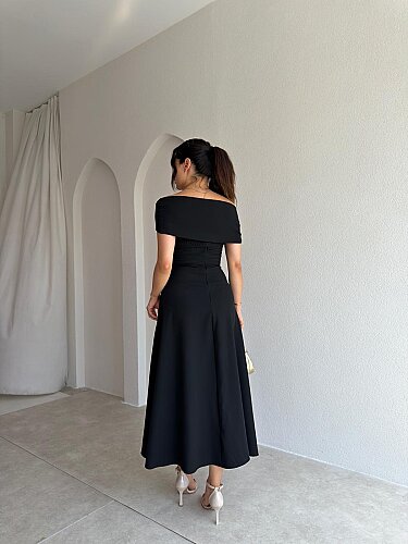 NAVY Madonna Yaka Midi Elbise 4035 - Siyah - 3