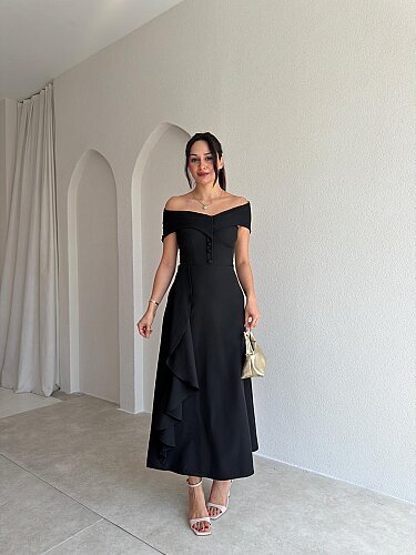 NAVY Madonna Yaka Midi Elbise 4035 - Siyah - Mooi Butik