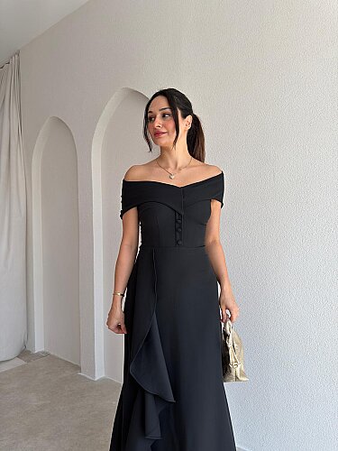 NAVY Madonna Yaka Midi Elbise 4035 - Siyah - 2