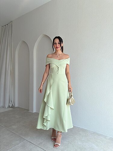 NAVY Madonna Yaka Midi Elbise 4035 - Yeşil - Mooi Butik