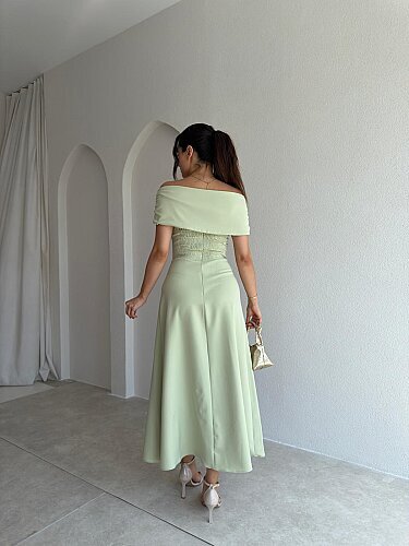NAVY Madonna Yaka Midi Elbise 4035 - Yeşil - 3