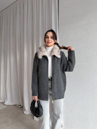 NERO Triko Hırka 8336 - Gri - Mooi Butik