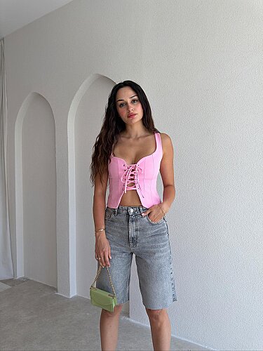 NEWTON Bağlama Detaylı Bluz 3487 - Pembe - Mooi Butik