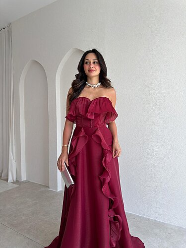 NEXUS Maxi Elbise 8912 - Bordo - 2