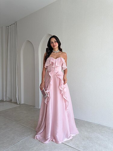 NEXUS Maxi Elbise 8912 - Pudra - Mooi Butik