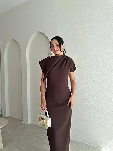 NİKOLA Midi Elbise 5419 - Acı Kahve - 2