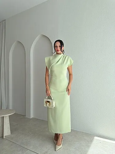 NİKOLA Midi Elbise 5419 - Su Yeşili - Mooi Butik