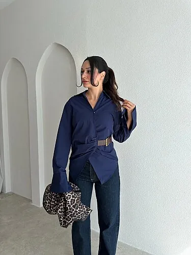 NİLA Kemer Detaylı Gömlek 4224 - Lacivert - Mooi Butik