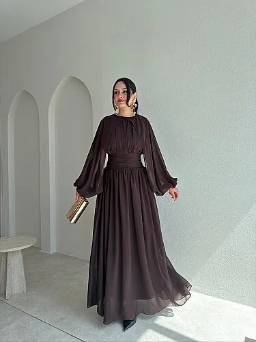 NORELLA Maxi Elbise 4151 - Acı Kahve - Mooi Butik