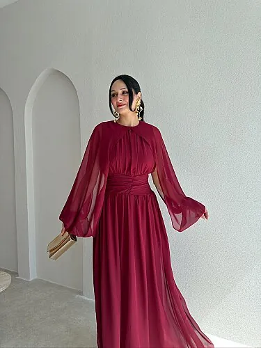 NORELLA Maxi Elbise 4151 - Bordo - 2