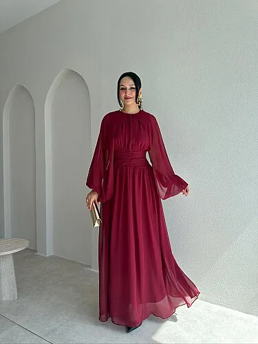 NORELLA Maxi Elbise 4151 - Bordo - Mooi Butik