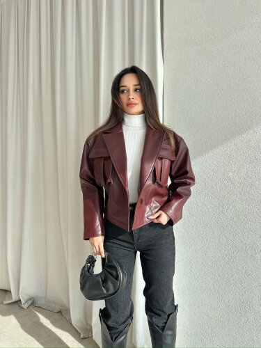 NOXİS Deri Ceket 8731 - Bordo - Mooi Butik