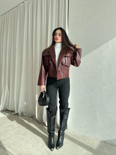 NOXİS Deri Ceket 8731 - Bordo - 2