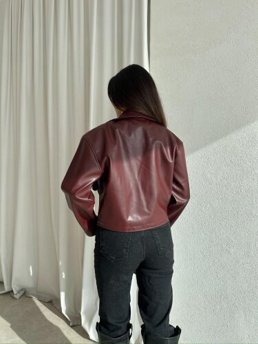 NOXİS Deri Ceket 8731 - Bordo - 4