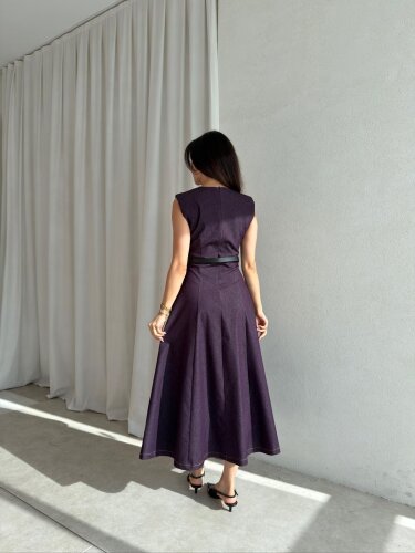 ODESSA Denim Elbise 1597 - Mürdüm - 3