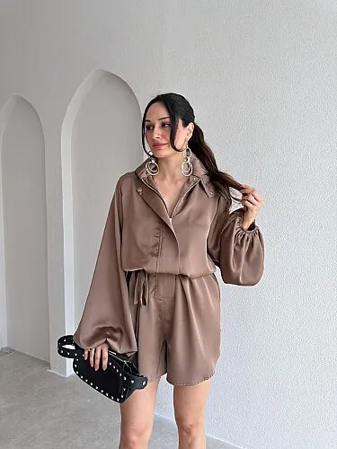 ORDER Saten Mini Tulum 3705 - Vizon - Mooi Butik