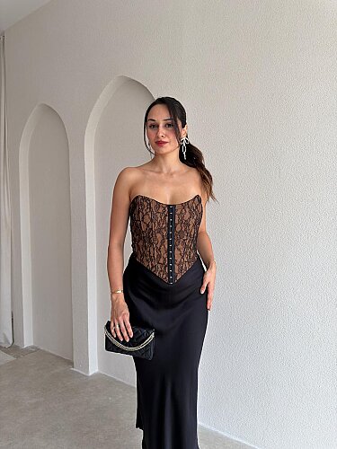 ORİA Korse Bluz 3770 - Siyah - Mooi Butik