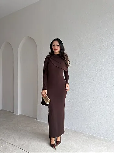 OTİLİA Midi Elbise 4311 - Acı Kahve - Mooi Butik