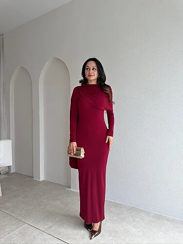 OTİLİA Midi Elbise 4311 - Bordo - Mooi Butik