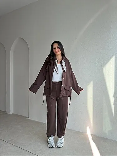 OTRO Fularlı Takım 5268 - Acı Kahve - Mooi Butik