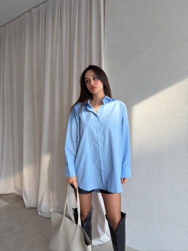 Oversize Basic CAZZİE Gömlek 7294 - Mavi