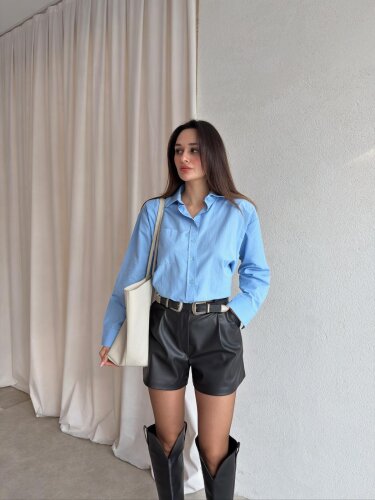 Oversize Basic CAZZİE Gömlek 7294 - Mavi · 2