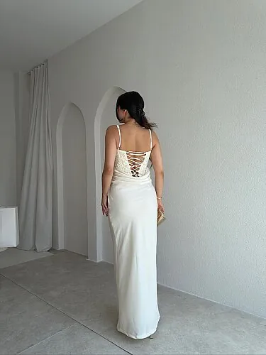PAMELİA İşleme Detaylı Maxi Elbise 4075 - Ekru - 5