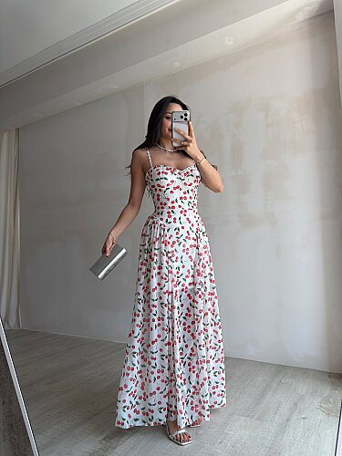 PAPİLLA Desenli Maxi Elbise 1503 - Beyaz - 2