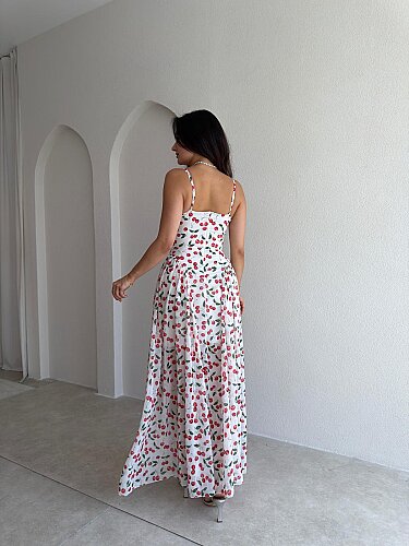 PAPİLLA Desenli Maxi Elbise 1503 - Beyaz - 4