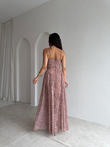 PAPİLLA Desenli Maxi Elbise 1503 - Kahverengi - 3