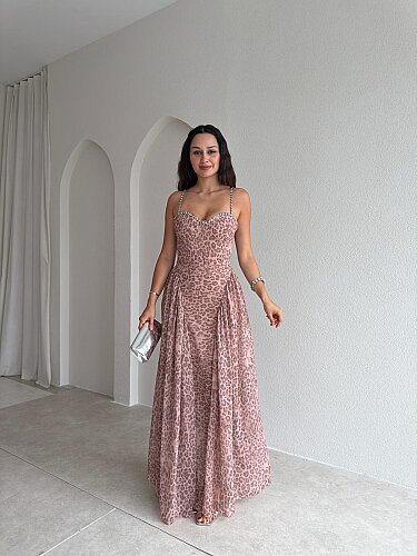 PAPİLLA Desenli Maxi Elbise 1503 - Kahverengi 