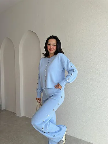 PARVİNA Triko Takım 6948 - Bebe Mavisi - Mooi Butik