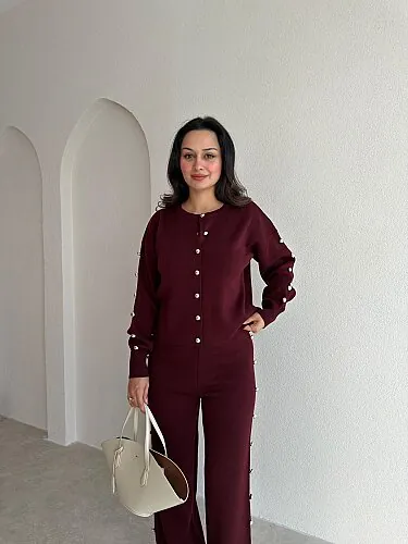 PARVİNA Triko Takım 6948 - Bordo - Mooi Butik