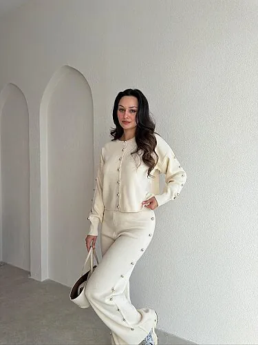 PARVİNA Triko Takım 6948 - Krem Rengi - 1