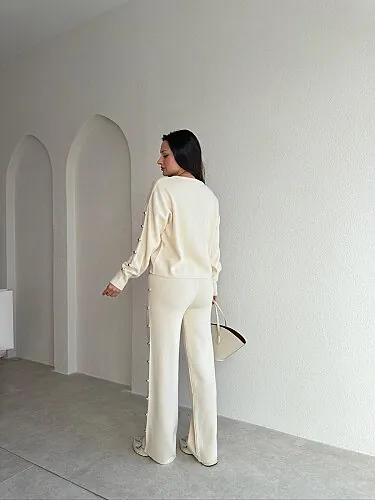 PARVİNA Triko Takım 6948 - Krem Rengi - 3