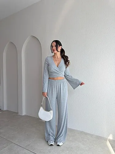 PEDRİ Bağlama Detaylı Takım 4188 - Gri - Mooi Butik