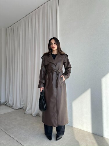 PENNY Deri Trençkot 8487 - Acı Kahve - 3